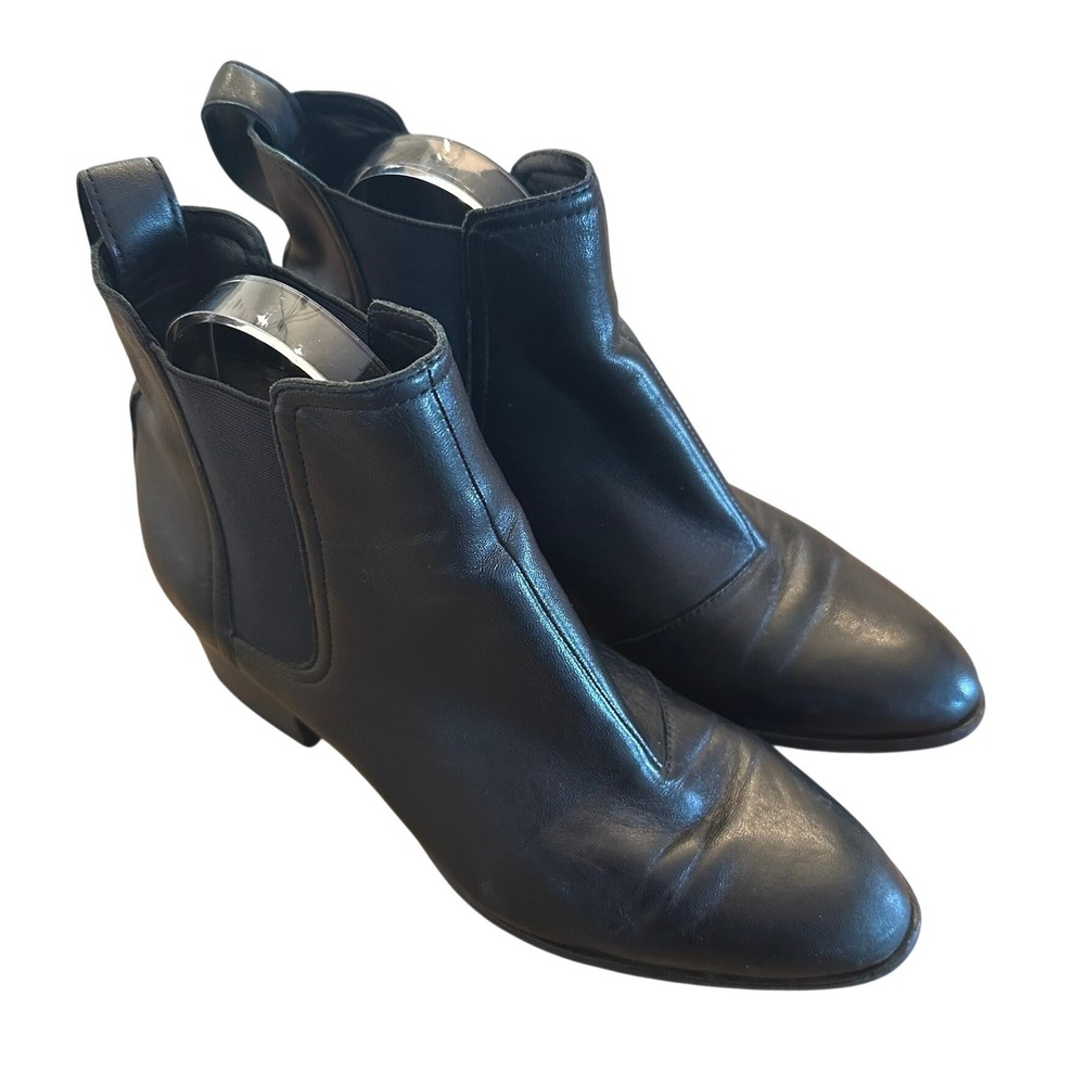 Rag & Bone Ankle Boots Women 7.5 Black Leather Chelsea Block Heel Pointed Toe